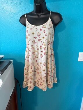 Maurices Cream Floral Mini Dress with Pink and Yellow Roses